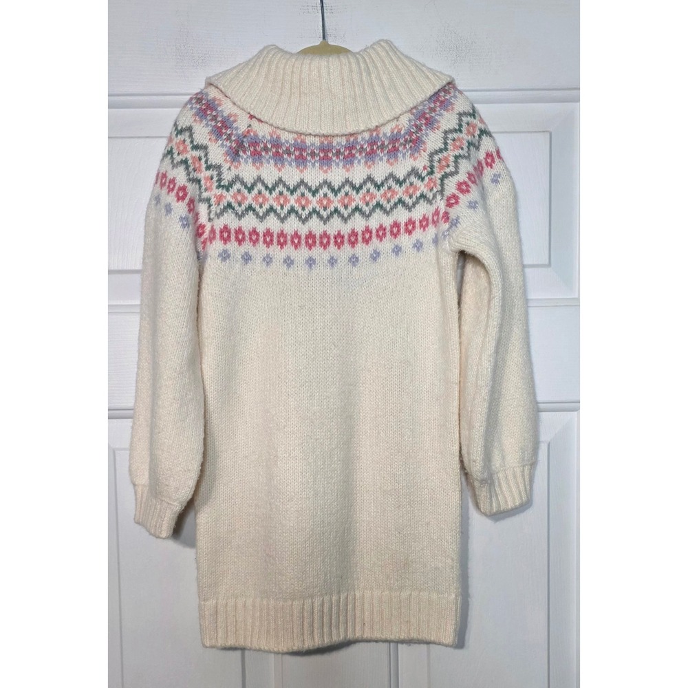 Janie and Jack Girls Cream Fair Isle Sweater Dress Size 4 Turtleneck Knit Pastel